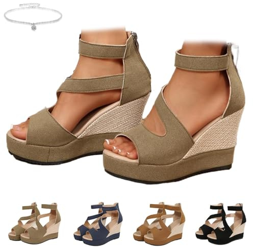 Sandalias ortopédicas de cuña para mujer, elegantes, sandalias de plataforma de verano para mujer, con puntera abierta, cuñas de tacón alto con cremallera trasera, para bodas, fiestas de noche