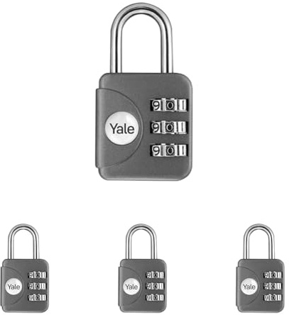Yale YP1/28/121/1Y Lucchetto da viaggio a combinazione, YP1/28/121/1G (Confezione da 4)