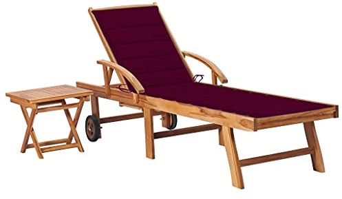 GeenYuu Sonnenliege Gartenliege aus massivem Teakholz mit Auflage und Beistelltisch verstellbar für Terrasse Balkon Pool ideal als Relaxliege und Rollliege wetterfest klappbar