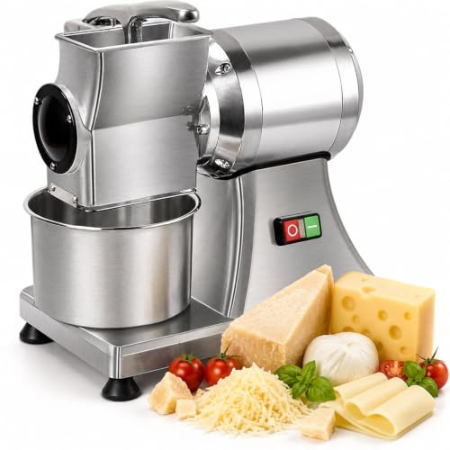MASTLOUFUL Commercial Electric Cheese Grater Machine, 550W Countertop Cheese Crumbler with 304 Stainless Steel Hopper, Safety Handle, for Restaurant and Pizzeria Prep