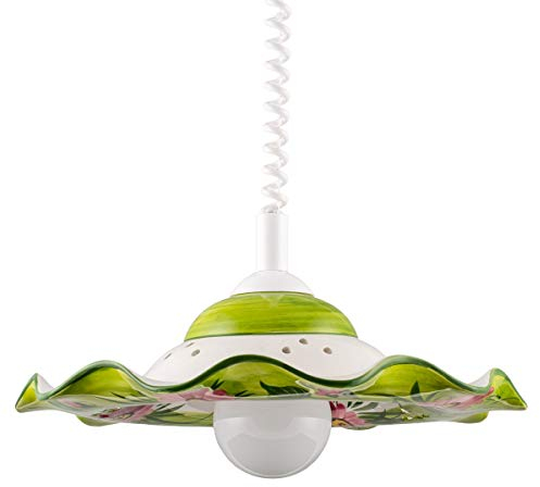 Helios Leuchten 207059 Küchenlampe Keramiklampe weiss-grün | Pendellampe Pendelleuchte aus Keramik | handbemalte Keramikleuchte | Esstisch Hängelampe 1 x E27