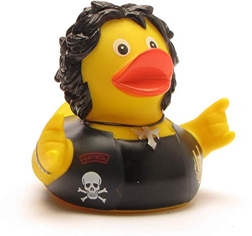 Duckshop I Badeente Heavy Metal I Quietscheente I L: 8 cm - inkl. Quietscheentchen-Schlüsselanhänger im Set I Geschenk für Musik Liebhaber I Präsent für Rock Fans I Sammler