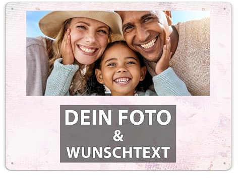 Tassendruck Blech-Schild mit Foto und Text selbst gestalten/Personalisierbar mit eigenem Bild als Metall-Poster / A3 (30x40cm) im Querformat/Papier 8
