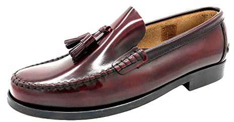 MARTTELY Herren Slipper Leder Business Schuhe Rahmengenäht Ledersohle Tassel Loafer Quasten Anzugschuhe Slip-On Halbschuhe klassisch elegant Bordeaux Rot Größe 42 EU