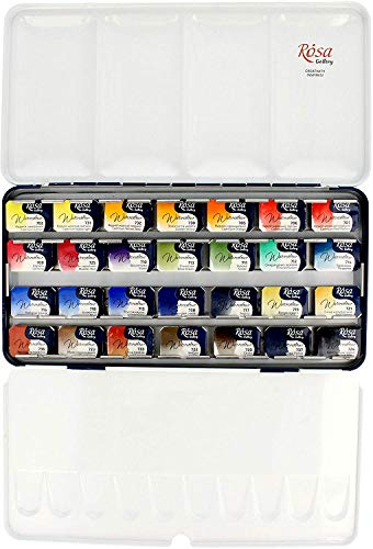 Krevo Art Rosa Gallery Feinste Aquarellfarben, Künstler Malkasten, Künstlerfarben, 28 X 1/1 Näpfchen im Metallkasten