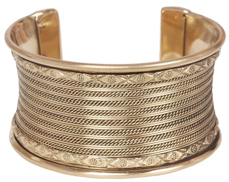 Touchstone NEW Indian Bollywood Desire Brass Base Exotic Workmanship Finely Placed Hammered Wire Stylish Wrist Enhancer 1.25 Inches Free Size Cuff Bracelet In Antique Gold Tone For Women.