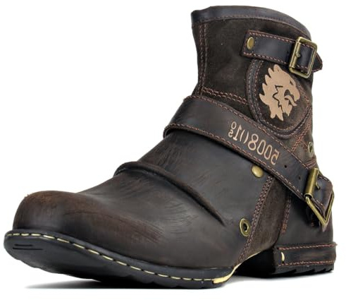COWSDELLA Mens Chukka Biker Cowboy Stylish Motorcycle Combat Hiking Fashion Casual Cowhide Leather Ankle Side Zipper Boots 5008-1-D-10-R