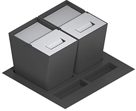 Cubo de Basura y Reciclaje para cajón de Cocina - Tapa de Acero Inoxidable, PP Antracita, 600 mm Ancho Mueble/Alto Producto mm 295