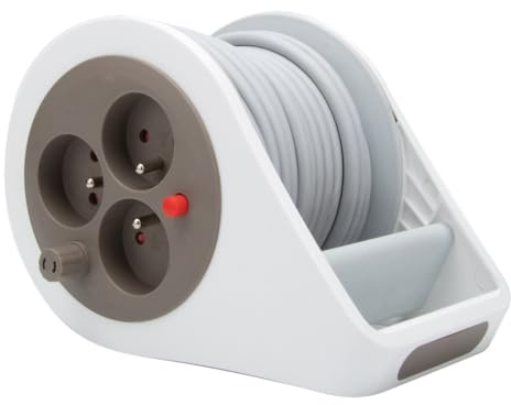 Mini-Design-Kabeltrommel, 3 Steckdosen, 2P+T, 7 m, Taupe Zenitech