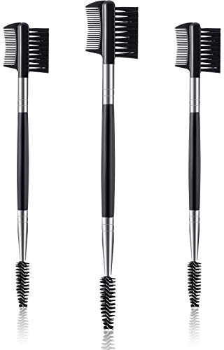 3 Pcs Eyebrow Brush Eyelash comb separator 3 Head Eyelash Shaper and Eyebrow Brush Dual Comb Double Head Makeup Grooming Tool for Women Cosmetic Separating Shaping Brow(Black)