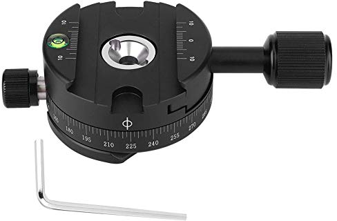 Akozon Camera Panoramic Panning Base Aluminum Alloy Panorama Ball Tripod Head QJ‑01 360° Rotatable Panoramic Tripod Head with Scale Level for Arca Swiss Clamp