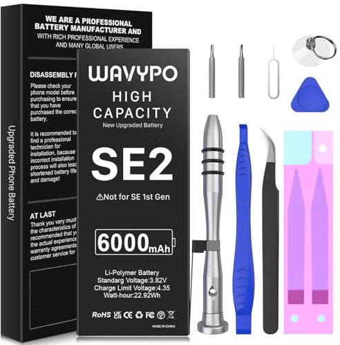 (Upgraded) Battery for iPhone SE 2020, New 0 Cycle Wavypo Battery Replacement for iPhone SE2 A2275 A2296 A2298 with Tool Kit (Not for iPhone SE 2016)