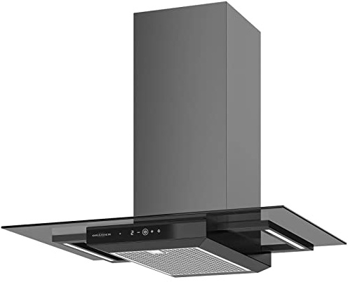 Oranier Wandhaube 75 cm mit Glasschirm Rada - große schwarze Abluft Dunsthaube mit 4 Leistungsstufen Touch Conrol LED Beleuchtung & Komplett-Schacht