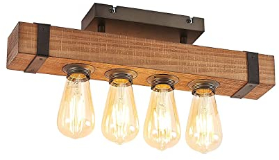 Ceiling Light 'Sverina') in Brown Made of Wood for e.g. Living Room & Dining Room (4 Light Sources, E27) from Lindby | Ceiling lamp, lamp