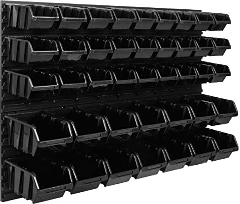 SimpleThing Système de rangement Étagère d'atelier | 115 x 78 cm | Boîte de 41 pièces | Étagère murale avec boîtes empilables – Plaques murales extra solides Étagère de rangement pour garage