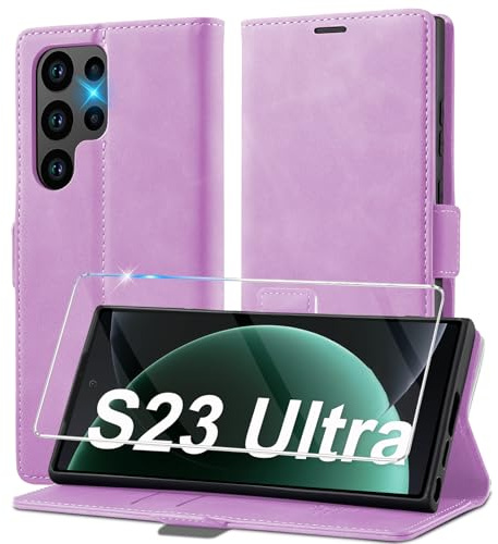 Handyhülle für Samsung Galaxy S23 Ultra Hülle Leder [Mit S23 Ultra Schutzfolie] für Samsung S23 Ultra 5G Hülle Klappbar Leder Flip Wallet, Stoßfeste Case Klapphülle für Samsung S23 Ultra 5G