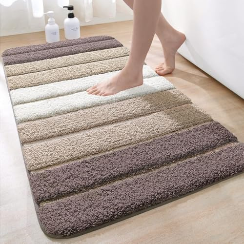 DEXI Halkfri Badmatta, Extra Mjuk Badrumsmatta, Maskintvättbar, Vattenabsorberande, 60 x 110 cm, Beige | Extra mjuk, mikrofiber badmatta, tvättbara mattor, för duschgolv och badkar, badrumstillbehör dekor