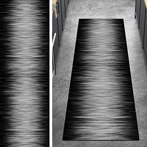 Ymural Kücheteppich Teppich Läufer Flur Lang Abstrakt 60x180CM Schwarz Kücheläufer rutschfest Teppichmatten Teppichläufer Waschbar Kurzflor Polyester Korridor Schlafzimmer, Anpassbar Breite 40-120cm