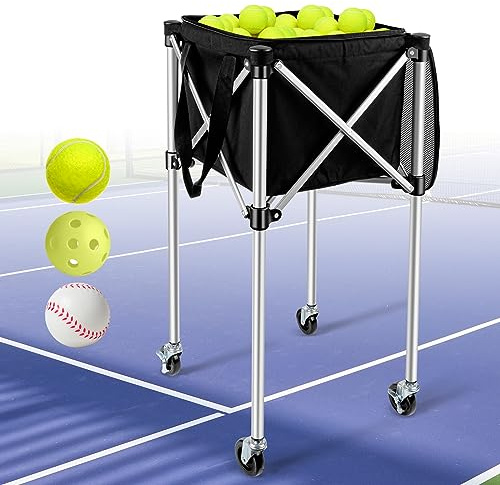 Angooni Professional Tennis Cart with Silent PU Wheels - Sturdy and Lightweight Tennis Ball Cart with 150-Ball Capacity - Portable Tennis Balls Basket & Reliable Ball Carrier