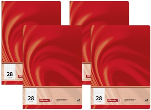 Brunnen Schulheft A4 Vivendi (32 Blatt, 5 mm kariert, mit Rand, Lineatur 28) (Packung mit 4)