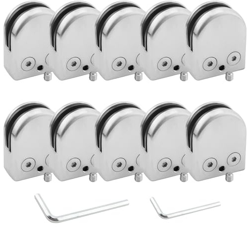 MOUYAT 10 morsetti per vetro in acciaio inossidabile 304, morsetti per balaustra in vetro da 8-10 mm, staffe regolabili per mensole in vetro con retro piatto per corrimano per scale di balaustra,