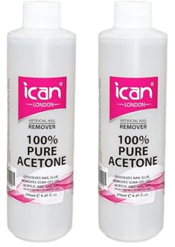 Ican London 100% Pure Acetone Nail Polish Remover UV GEL Soak Off (2 x 250ml)
