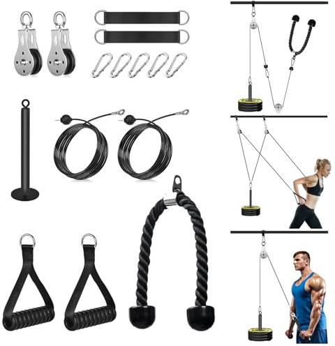 Cable Pulley System Home Gym, Weight Cable Pulley System Fitness Dual Cable Pulley Attachment Home Gym Equipment for LAT Pull Down, Arm Workout