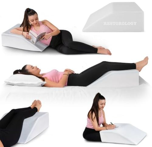 Restorology Leg Elevation Wedge Pillow, Helps Sleeping, Resting, Reading, Blood Circulation, Post Surgery Back Hip Neck Knee Pain, Removable Zip Cover - Size 60 X 50 X 15 CM
