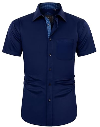J.VER Hemd Herren Kurzarm Sommerhemd Kurzarmhemd Freizeithemd Business Hemd mit Brusttasche Männer Modern Basic Shirts,Dunkelblau,L