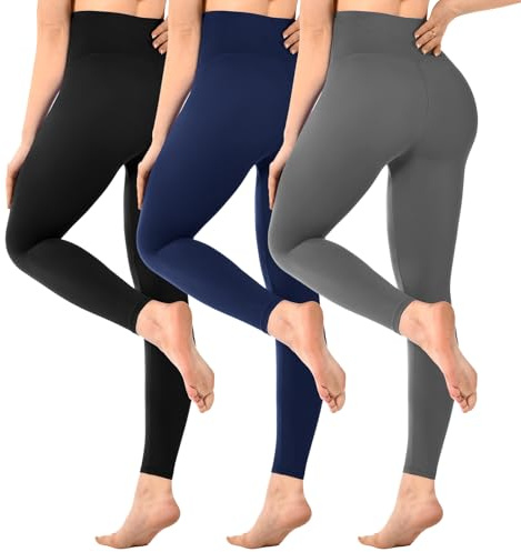 SINOPHANT Lot de 3 Leggings pour Femme, Taille Haute, Opaques, Noirs, pour la Gym, Le Yoga, Le Sport, Lot de 3
