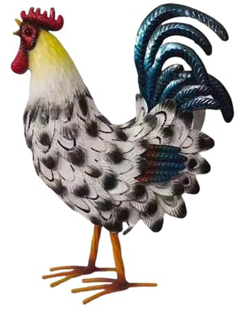 Rurunklee Garden Rooster Statues & Sculpture, Metal Chicken Animal Yard Art Lawn Ornament Figurines Artwork for Outdoor, Patio,Backyard and Home Kitchen Decoration