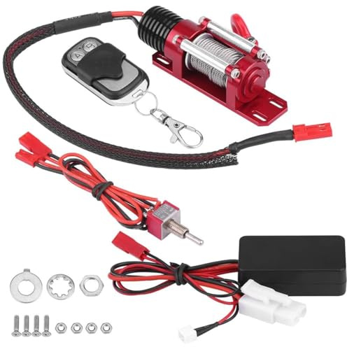 Sarini RC Winch 1/10 Scale Crawler Winch Trailer Model Cars Vehicle Wireless Metal Winch Remote Control Kit Simulation Car Winch 1:10 Accessories Controller
