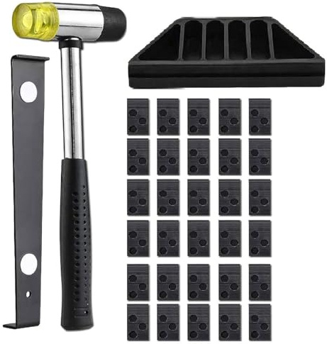 WinHub Vinyl Verlegeset 33PCS Laminat Verlegeset Montage Werkzeug Set | Schlagklotz, Zugstange, Montagekeile und Hammer Zubehör für Vinylboden, Laminat, Holzfußboden Installation und Renovierung