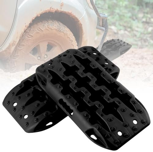 SOARS Sandbleche 2 Stück, Anfahrhilfe für Schlamm, Sand & Schnee, Recovery Board Offroad 10T Last, Reifenleiter für Geländewagen Wohnmobil PKW LKW (Schwarz, 58 x 31 x 6 cm)