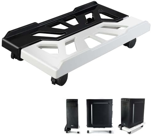 Qcdou Soporte para PC, soporte torre PC, base con ruedas, soporte móvil universal ajustable para CPU con 4 ruedas, soporte PC bajo mesa, carrito de CPU debajo del escritorio para jugadores(BW)