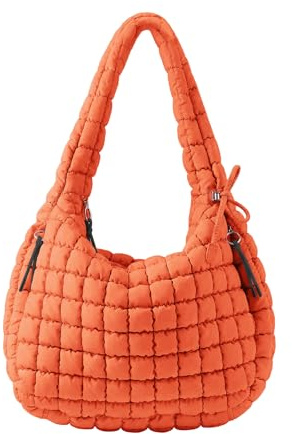 ASWACA Borsa a tracolla trapuntata da donna, in nylon, borsa a tracolla, borsa a tracolla grande, alla moda, Arancione, Large