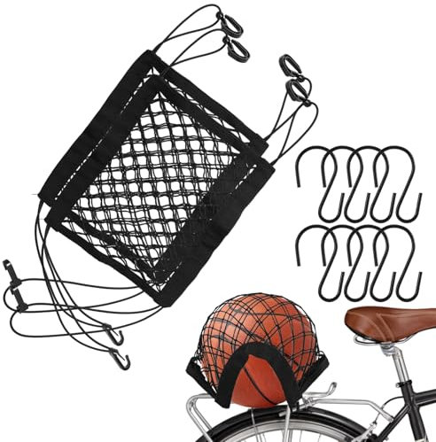 JIYIN 2 Pack Upgrade Bike Cargo Net, 10X11 Double Layer Storage Bungee Net with 8 Strong Metal Hooks Motorcycle Cargo Net Stretches High-Elastic Cargo Rack Net for Electric Bike Scooters Motorcycles