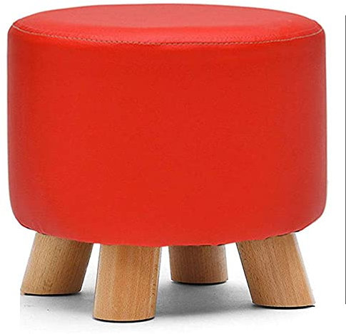 Modern Home Ottomane, klein, rund, PU-Leder, Fußstütze, Hocker, gepolsterter Sitz für Wohnzimmer, Schlafzimmer, Rot, unterstützt 150 kg