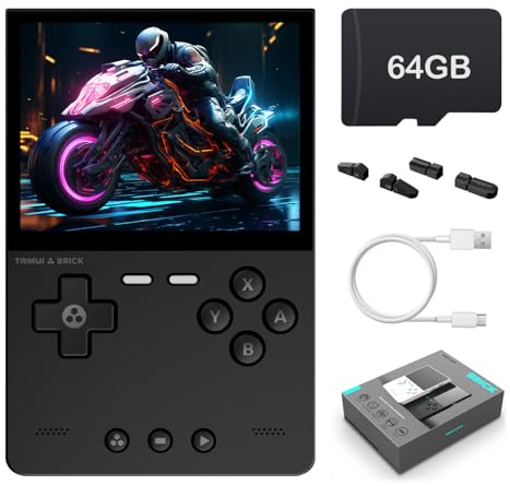 Trimui Brick - Consola de juegos portátil con pantalla de 8.1 cm, pantalla IPS de 1024 x 768 pulgadas, soporta múltiples simuladores, sistema Linux integrado, tarjeta TF de 64 G, color negro