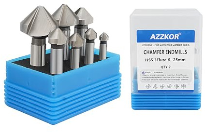 AZZKOR Milling Cutter Chamfer Endmills Tool CNC Maching 3 Teeth 90 Degree Milling Reamer High Hardness Steel Metel Cutter HSS Set 7PCS