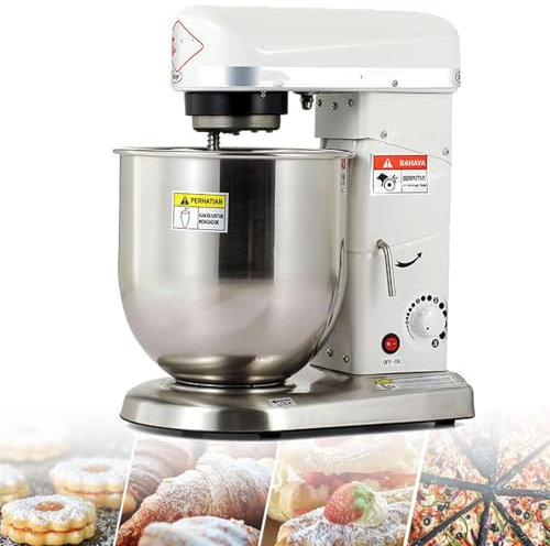 Batteur Sur Socle Professionnel, 3 Vitesses 5L/7L/10L Bol MéLangeur éLectrique Avec Batteur Et Crochet PéTrisseur, MéLangeur à GâTeau De Cuisine Commerciale Et MéLangeur à PâTe,White-5L