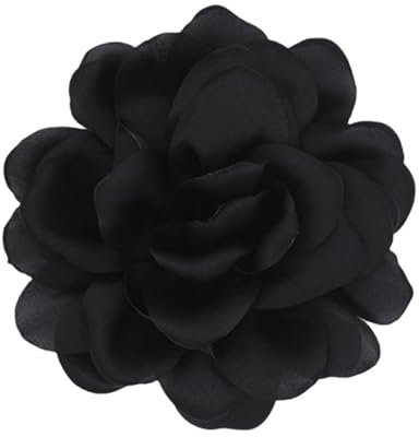 LOZTBUE 1 Stück Rosen-Blumenbrosche, große Musselin-Brosche, Haarspange, klassisch, elegant, handgefertigt, Blumenbrosche, geeignet für Hochzeit, Party, Tanz (Schwarz)