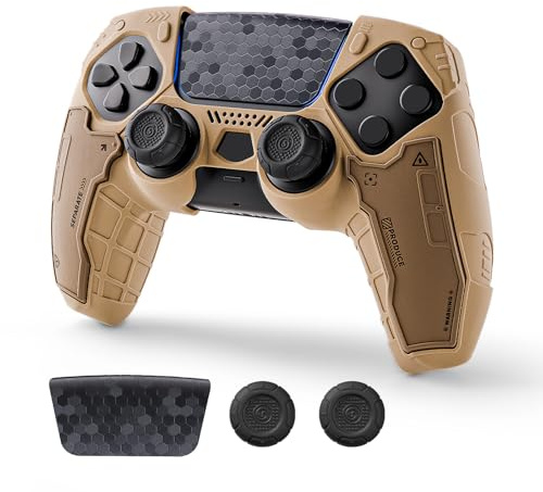 G.S.TAC Tactical PS5 Controller Skin Set, Anti-Slip Silikonskydd, Skyddshölje för PS5 Wireless Controller med 2 Thumb Grip Caps and 2 Stickers - Öken gul