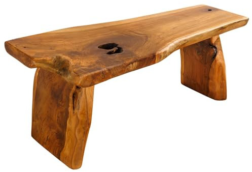 Riess Ambiente Massivholz Sitzbank Root - 100cm - braun Natur - Teak Baumstamm Couchtisch Unikat Ablage Massivholz Deko-Bank