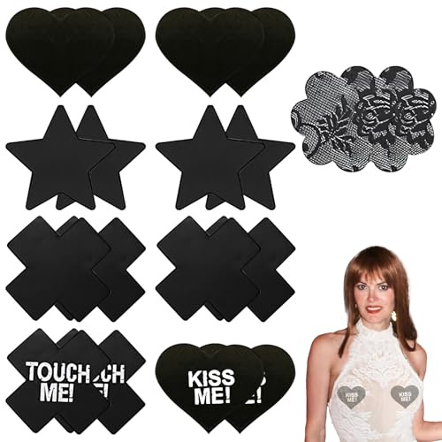 Cache-Tétons, 9 Paires Nipple Cover, Cache Teton Femme, Cache Tetons Femme Sexy, Jetables Cache Tétons Nipple Cover, Coeur, Étoile, Fleur, Croix pour Filles et Femmes (B)