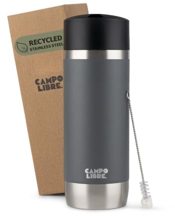Campo Libre.® Anto I Kaffeebecher to go thermo I Thermobecher I 100% auslaufsichere Travel Mug mit One-Touch-Verschluss I Premium Coffee to go becher I Doppelwandig, hält mind. 6h heiß, Grau, 350ml