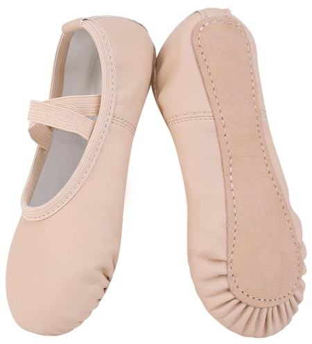 Ulicox Ballet Shoes for Girls Ballet Dance Slippers Boys Soft No-Tie PU Leather Ballerina Shoes for 12 Little Kid Beige
