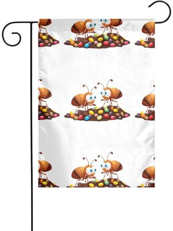 WHJDPP Ameisen, die bunte Schokoladenbohnen fressen, Gartenflaggen, 30,5 x 45,7 cm, für Hof-Dekoration, mit 3 cm Stangenpositionsbreite (nur Flagge, kein Fahnenmast im Lieferumfang enthalten)