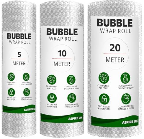 ASPIRE UK Rollo de plástico de burbujas, 300 mm x 10 m, cojín de aire de polietileno transparente para embalaje de casa, oficina y almacén, material de embalaje duradero para envío, almacenamiento y