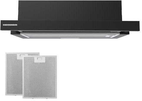 HEINNER HTCH-MD400IX 60 cm Teleskop- / Unterbau-Dunstabzugshaube – 400 m³/h Saugleistung, 2 Geschwindigkeiten, LED-Beleuchtung, 150 mm Abluftrohr, Silber, Waschbare Filter, 5 Jahre Garantie (Black)